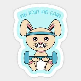 No pain no gain, Cute rabbit lifting weights. Sticker